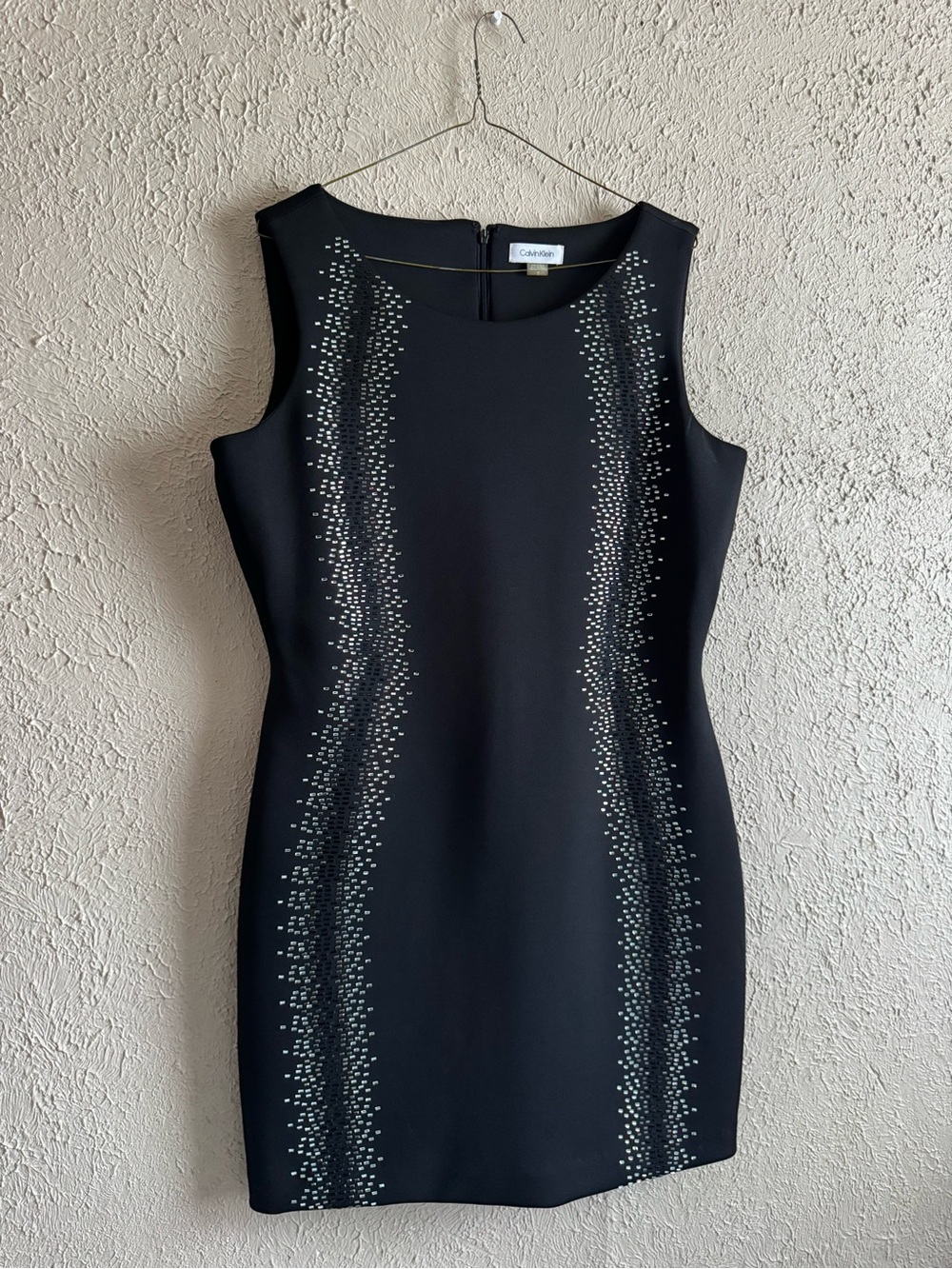 Calvin Klein Black Sleeveless Sheath Dress with Silver Stud Detailing